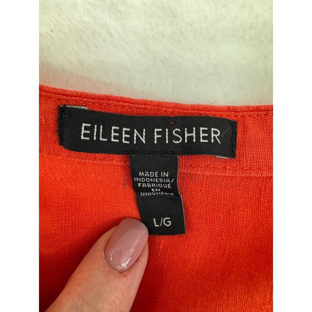 Eileen Fisher Organic‎ Linen Button Front Top Tunic Coral Orange Size Large - Picture 4 of 9